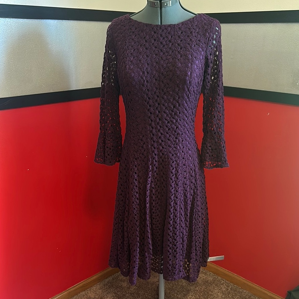 Rabbit Rabbit Rabbit Deep Purple Crochet Long Sleeve Dress
